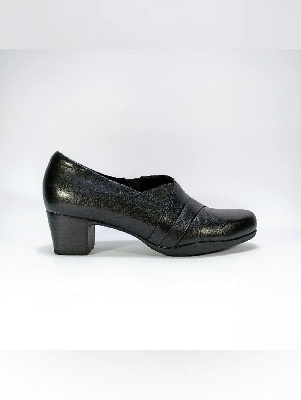 Clarks Damson Adele Womens 8 Black Leather Block Heel Slip On Pumps